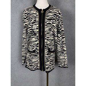 Belldini Plus Size Black Label Women's Zebra Jacquard Sweater Jacket 3X NWT's